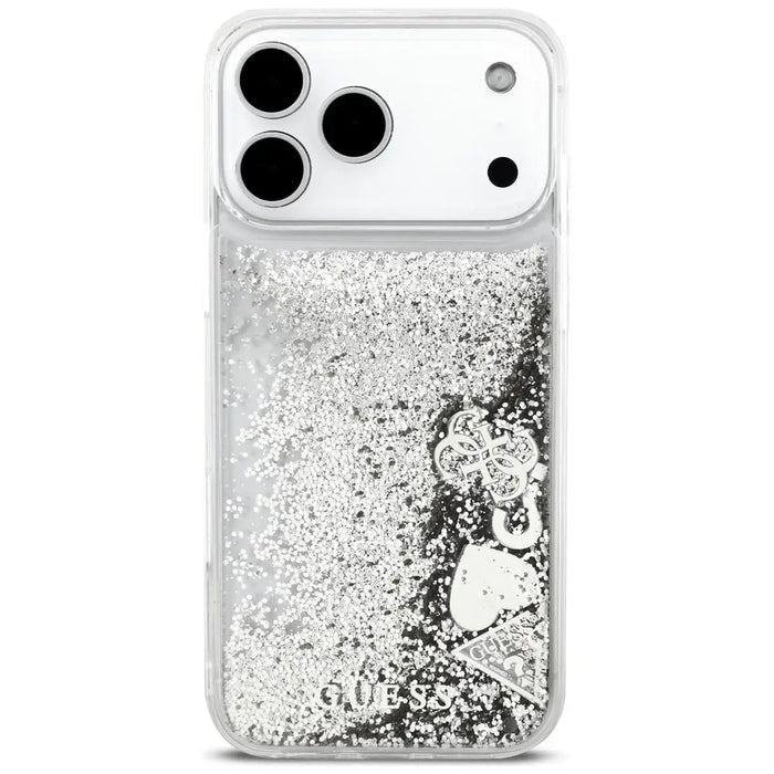 Случай Guess Liq. Glitter Charms за iPhone 17 Pro - сребрист