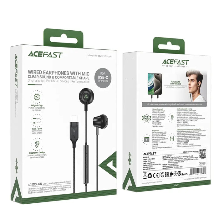 Слушалки Acefast L2 USB-C 1.2m черни