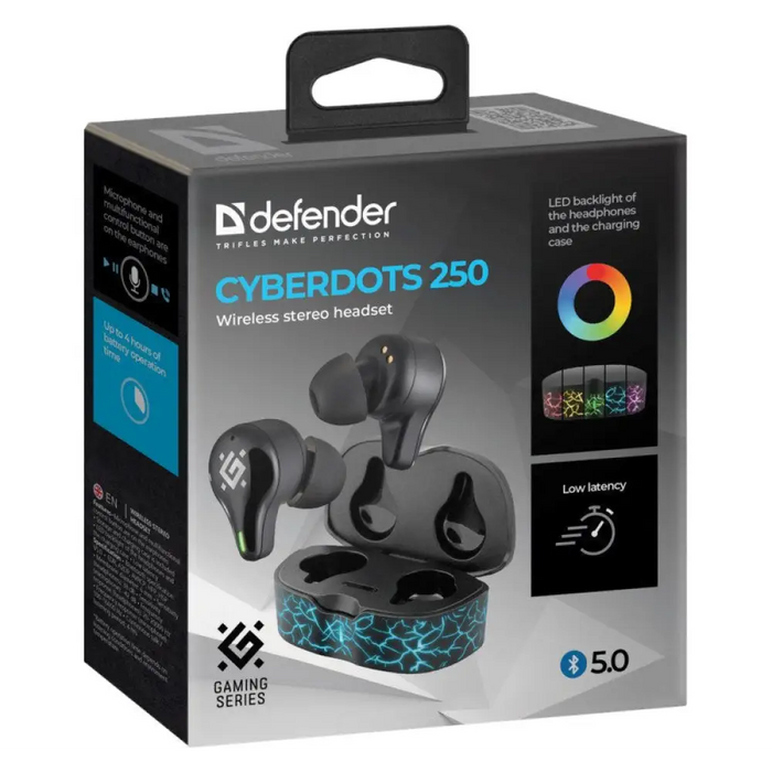 СЛУШАЛКИ DEFENDER BLUETOOTH CYBERDOTS 250 GAMING ЧЕРНИ