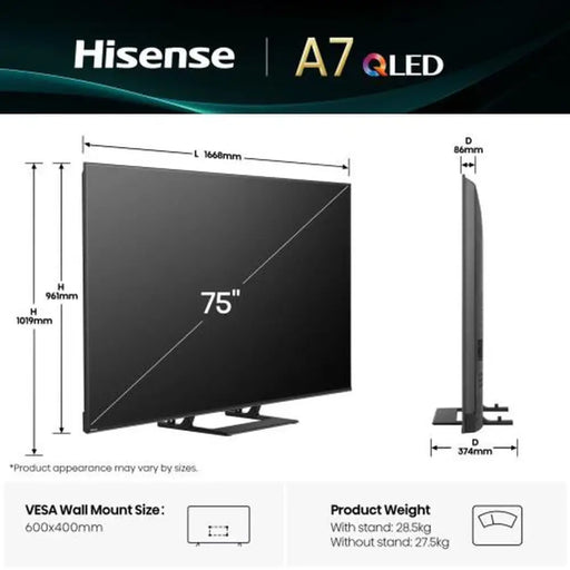 Смарт телевизор Hisense 75A7Q 75’’ 4K Ultra HD LED HDR D-LED