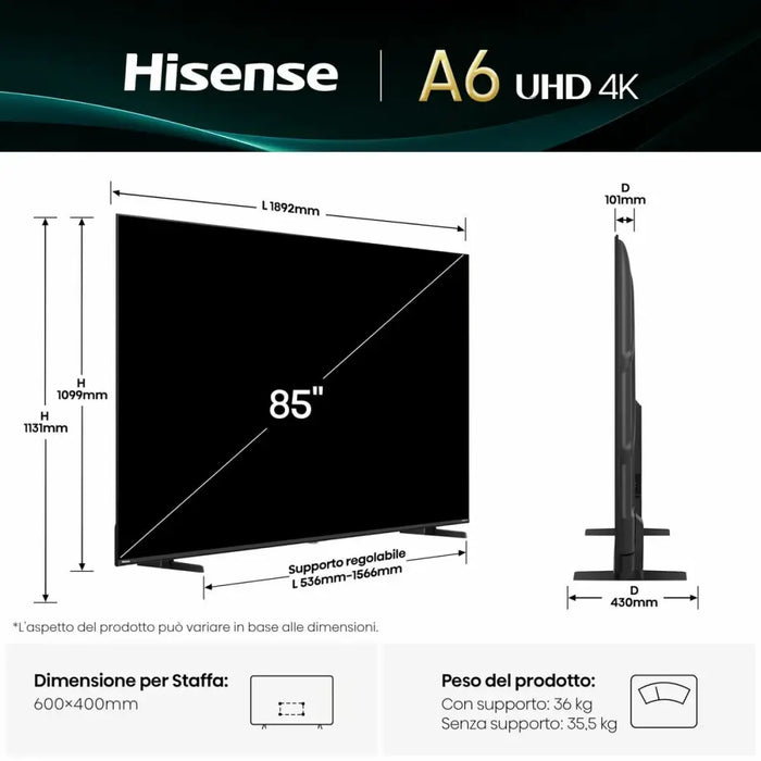 Смарт телевизор Hisense 85A6Q 85 85’’ 4K Ultra HD LED HDR