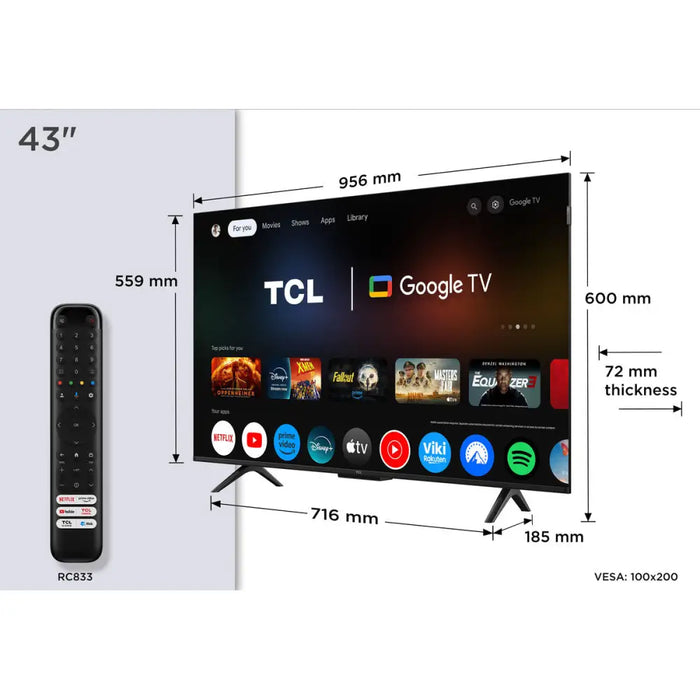 Смарт телевизор TCL 43P7K 43’’ 4K Ultra HD LED HDR D-LED