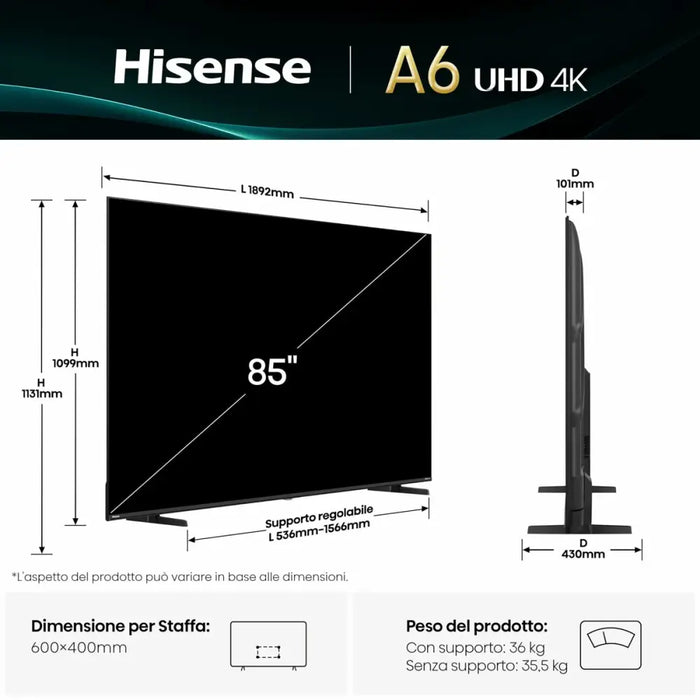 Смарт телевизор Hisense 85A6Q 85’’ 4K Ultra HD LED HDR D LED