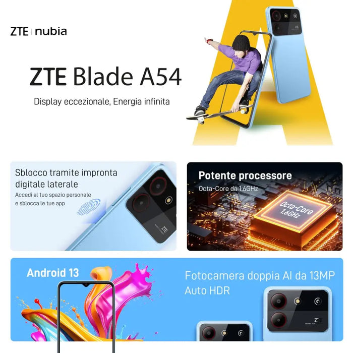 Смартфони ZTE Blade A54 6,6’’ Octa Core 4 GB RAM 128 GB Сив
