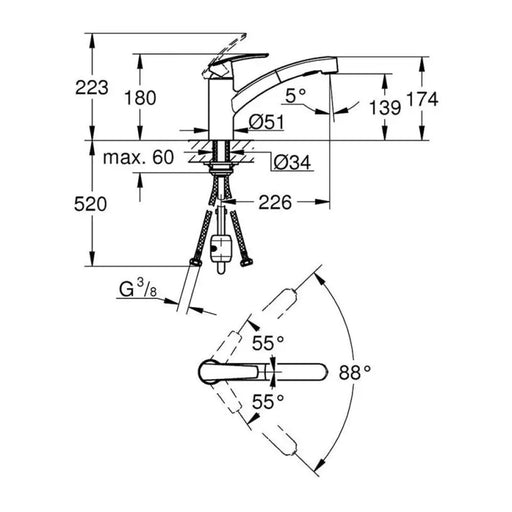 СМЕСИТЕЛ ЗА КУХНЯ С ИЗТЕГЛЯЩ СЕ ДУШ GROHE START