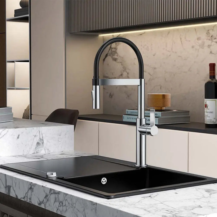 СМЕСИТЕЛ ЗА КУХНЯ С ИЗТЕГЛЯЩ СЕ ДУШ INTER CERAMIC ХРОМ