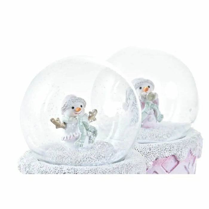 Снежен човек DKD Home Decor Бял Розов 7 x 7 x 9 cm (2 броя)