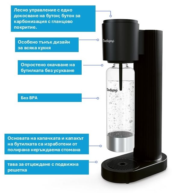 Машина за газирана вода Sodapop - Cooper Pro, 850 ml, черна