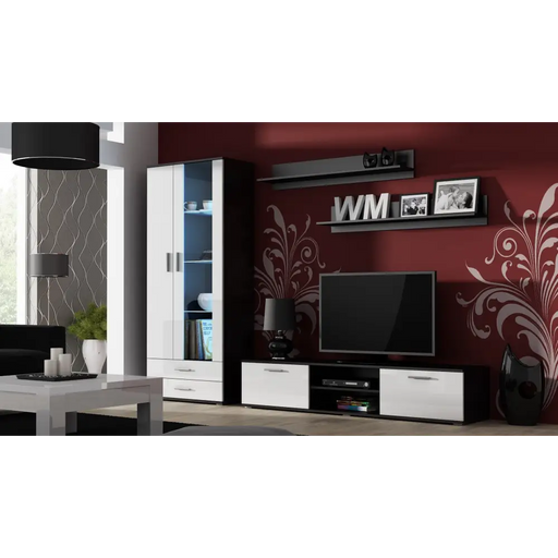 SOHO 8 комплект (TV180 шкаф + S6 + рафтове) Черен / Бял