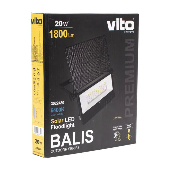 СОЛАРЕН ПРОЖЕКТОР СЪС СЕНЗОР 20W 6400K IP65 5200MAH VITO