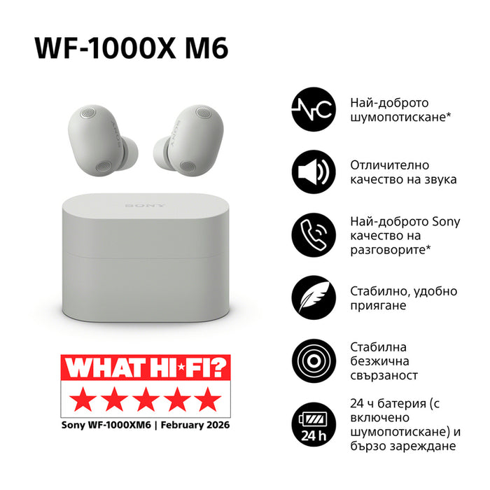 True wireless слушалки SONY WF1000XM6S WITH ANC БЕЗЖИЧНА ВРЪЗКА, СИВ