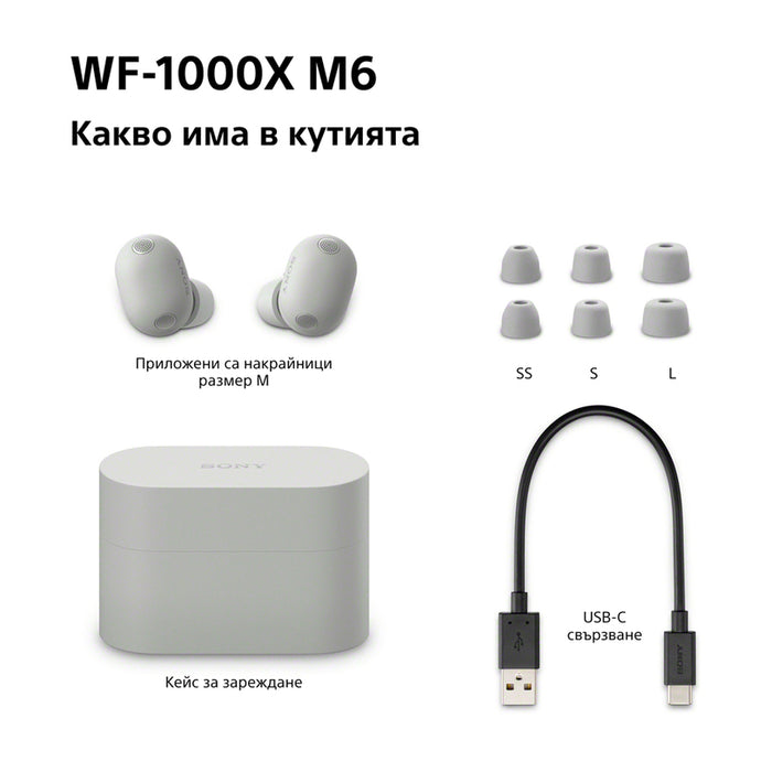 True wireless слушалки SONY WF1000XM6S WITH ANC БЕЗЖИЧНА ВРЪЗКА, СИВ