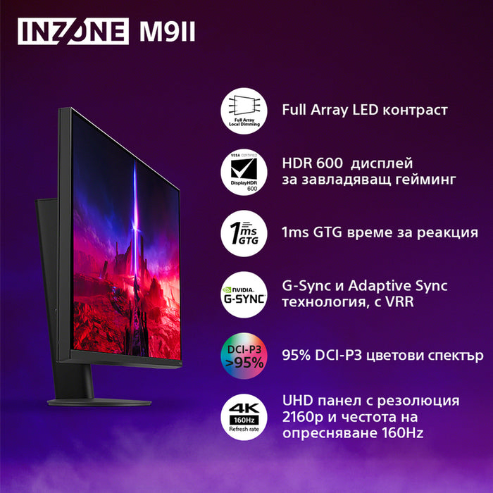 Монитор SONY INZONE M9 II SDM-27U9M2B 0.156 мм, 178°/178°, IPS, 27.0 ", 68.0 см, 3840x2160, 160.00 Hz, HDMI, DisplayPort, ЧЕРЕН