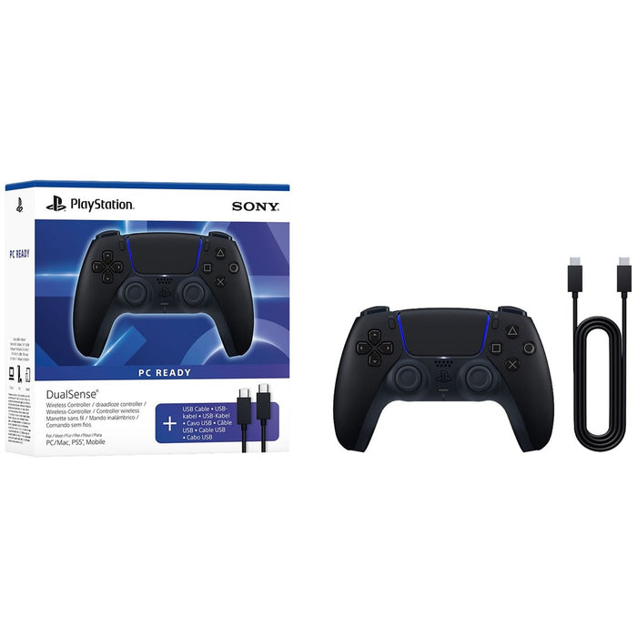 Безжичен контролер Sony PlayStation PS5 DualSense, черен, с USB кабел