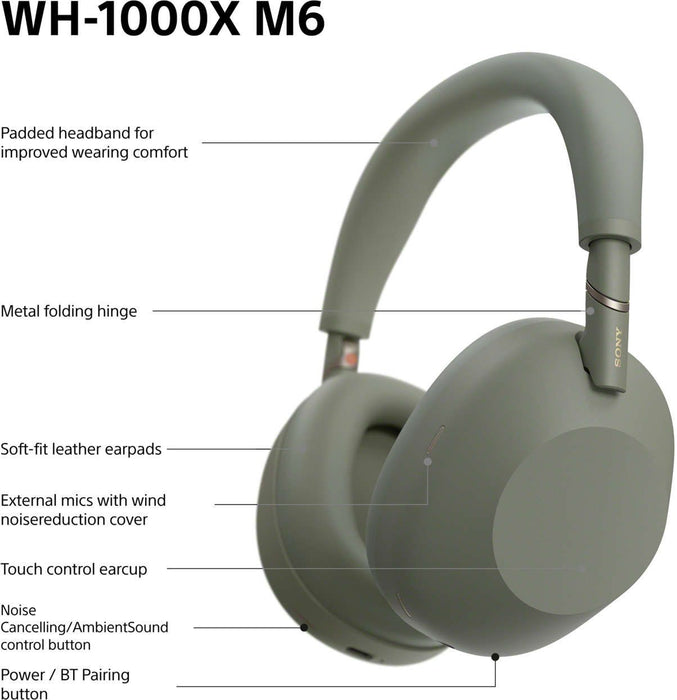 Безжични слушалки Sony - WH-1000XM6, ANC, зелени