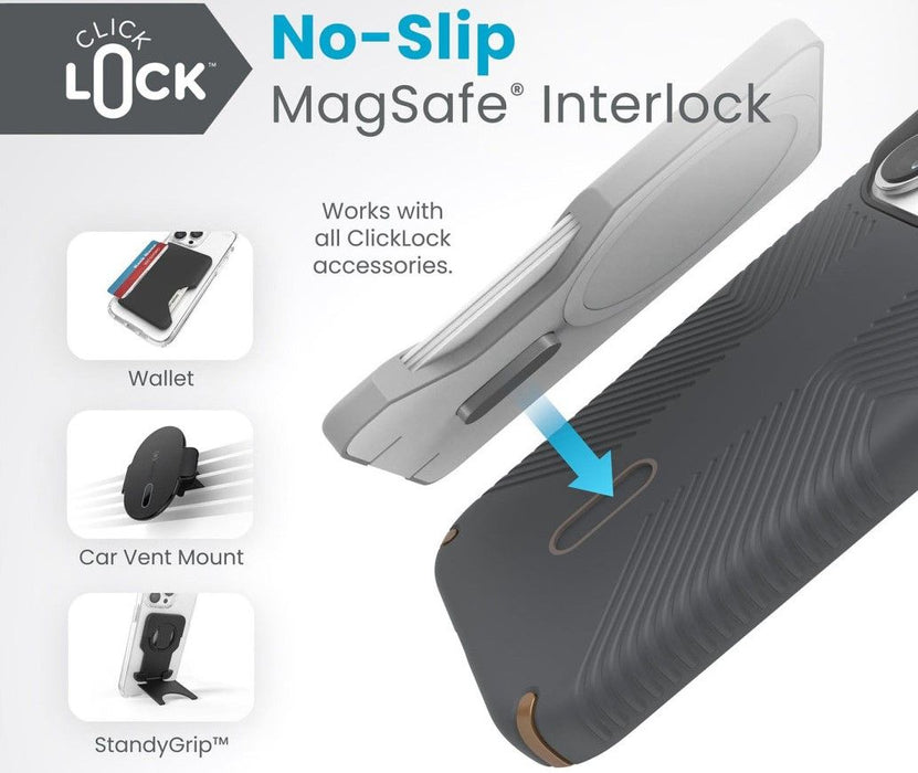 Калъф Speck - Presidio 2 Grip, iPhone 15 Pro, MagSafe ClickLock, сив