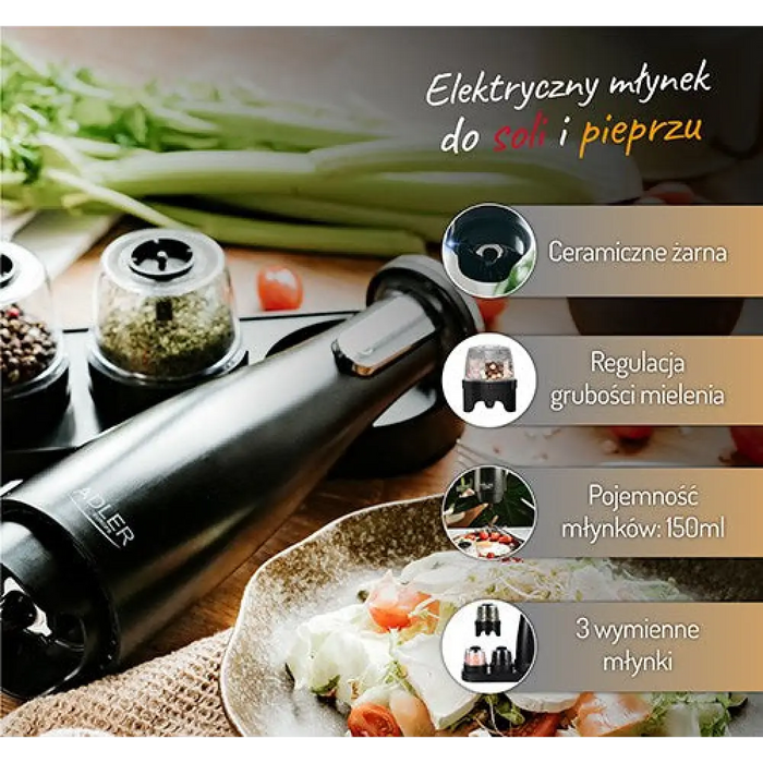 Spice Salt & Pepper Grinder - Set of 3 Grinders - USB Adler