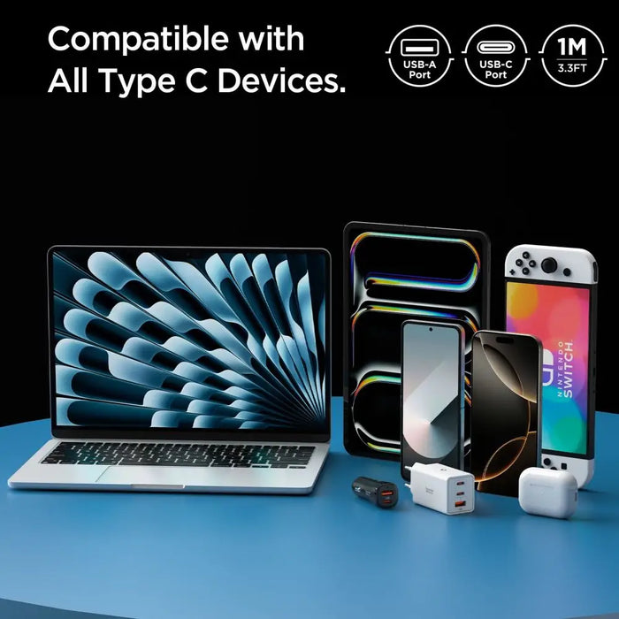 Spigen EB6010AC USB-A / USB-C 60W кабел 100 см - бял