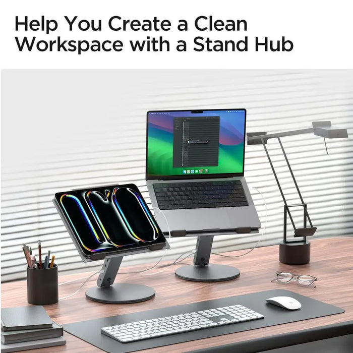 Spigen LD204H Стойка + Хъб 6-в-1 - Сив