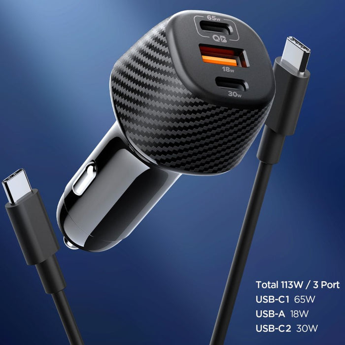 Зарядно за кола Spigen Essential EV1133 с 3 порта - черно