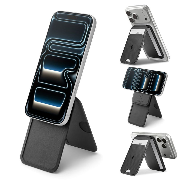 Магнитен калъф за телефон Spigen Slim Fold Tripod Wallet S314-2 MagSafe - черен