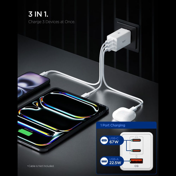 Зарядно за стена Spigen Essential EE673EU с 3 порта, 67W - бяло