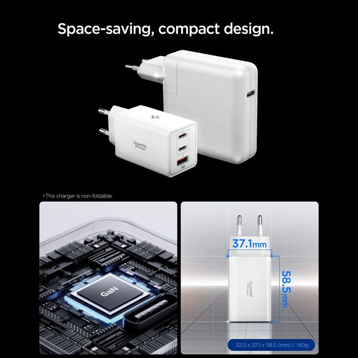 Зарядно за стена Spigen Essential EE673EU с 3 порта, 67W - бяло