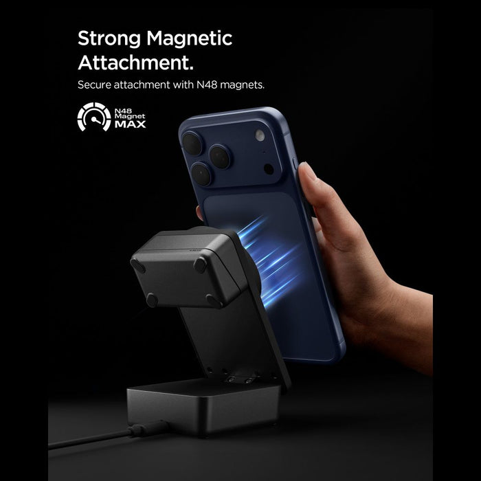 Безжично зарядно устройство Spigen Essential Qi2.2 25W 3в1 MagSafe Magnetic - черно