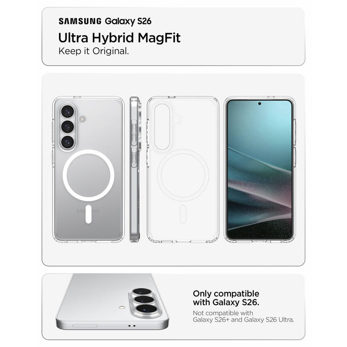 Калъф Spigen Ultra Hybrid Mag MagSafe за Samsung Galaxy S26 - прозрачен и бял
