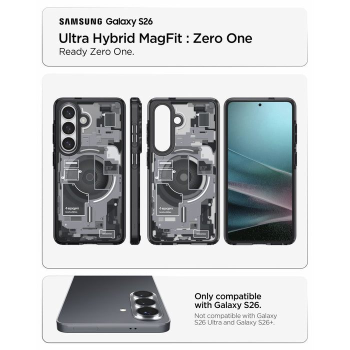Калъф Spigen Ultra Hybrid Mag MagSafe за Samsung Galaxy S26 Zero One - прозрачен черен