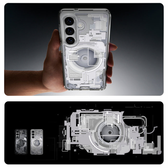 Калъф Spigen Ultra Hybrid Mag MagSafe за Samsung Galaxy S26 Zero One - прозрачен и бял