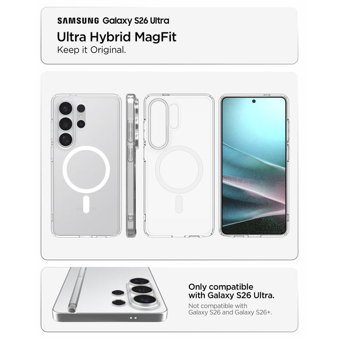 Калъф Spigen Ultra Hybrid Mag MagSafe за Samsung Galaxy S26 Ultra - прозрачен и бял