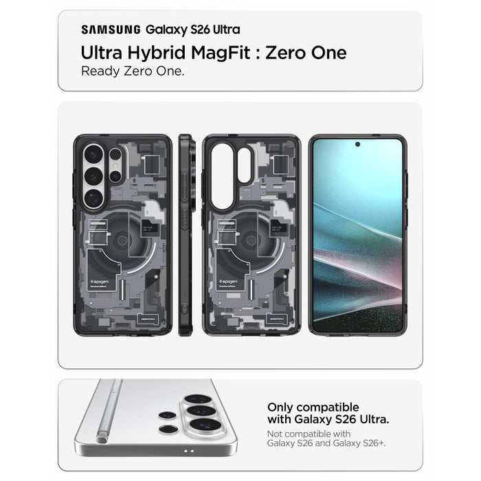 Калъф Spigen Ultra Hybrid Mag MagSafe за Samsung Galaxy S26 Ultra Zero One - прозрачен черен