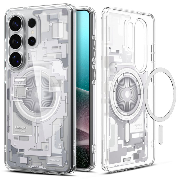 Калъф Spigen Ultra Hybrid Mag MagSafe за Samsung Galaxy S26 Ultra Zero One - прозрачен и бял