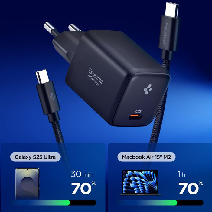 Зарядно за стена Spigen EE451EU Essential USB-C 45W - черно