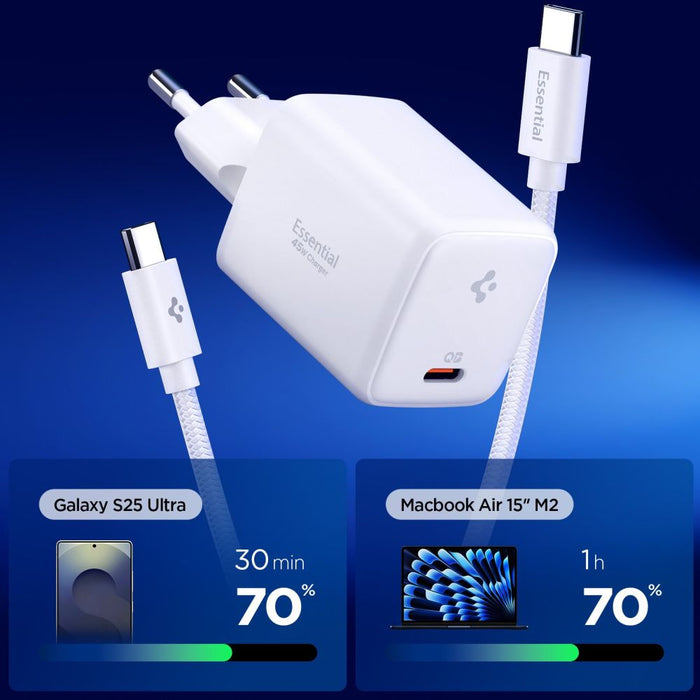 Зарядно за стена Spigen EE451EU Essential USB-C 45W - бяло