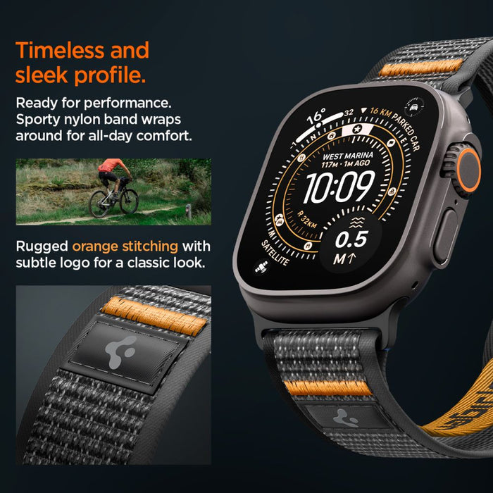 Каишка Spigen Athlex Air 2 за Apple Watch (44 / 45 / 46 / 49 мм) - Черна и оранжева