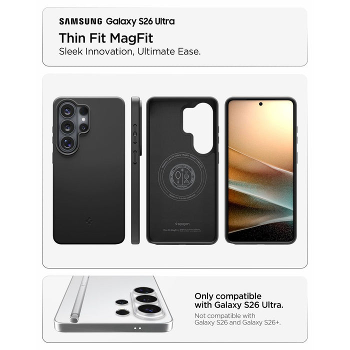 Калъф Spigen Thin Fit Mag MagSafe за Samsung Galaxy S26 Ultra - черен