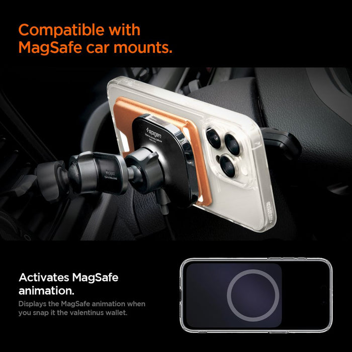 Магнитен портфейл за телефон Spigen Valentinus MagFit+ MagSafe - оранжев