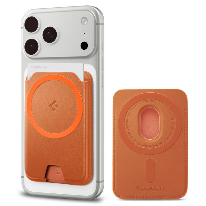 Магнитен портфейл за телефон Spigen Valentinus MagFit+ MagSafe - оранжев
