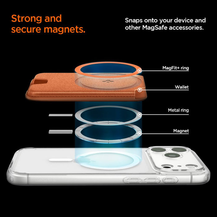Магнитен портфейл за телефон Spigen Valentinus MagFit+ MagSafe - оранжев