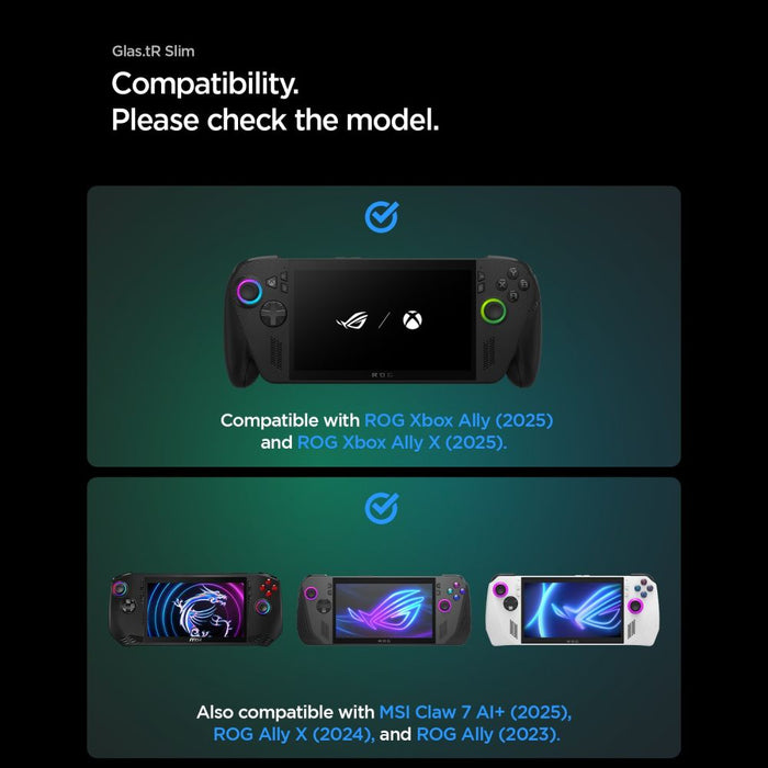 Spigen Glas.tR тънко закалено стъкло, комплект от 2 броя за ROG Xbox Ally X (2024/2025) / ROG Xbox Ally (2025) / ROG Ally (2023) / MSI Claw 7 AI+