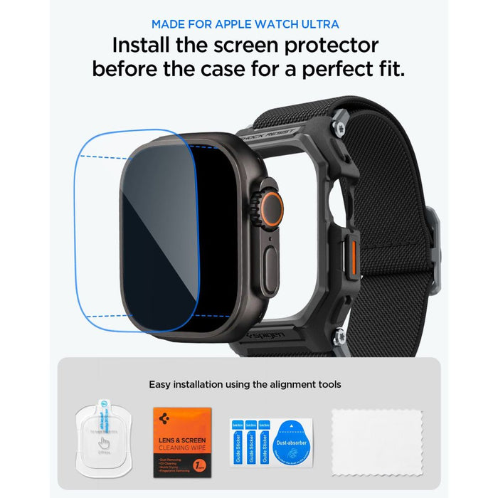 Spigen Lite Fit Pro Strap + протектор за екран от закалено стъкло за Apple Watch Ultra 49mm - черен