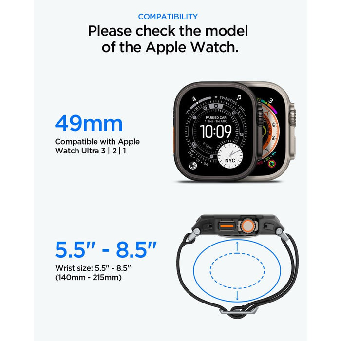 Spigen Lite Fit Pro Strap + протектор за екран от закалено стъкло за Apple Watch Ultra 49mm - черен