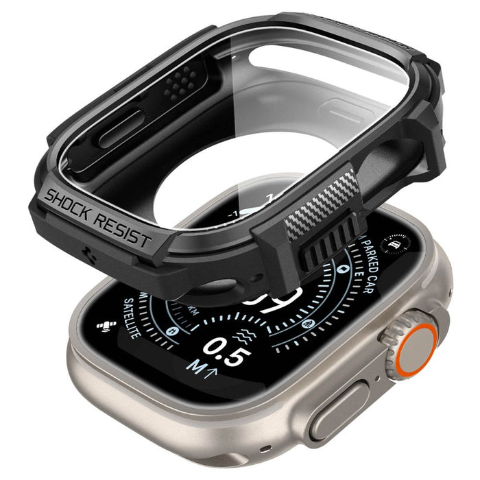Калъф Spigen Rugged Armor + 9H закалено стъкло за Apple Watch Ultra 49mm - матово черно