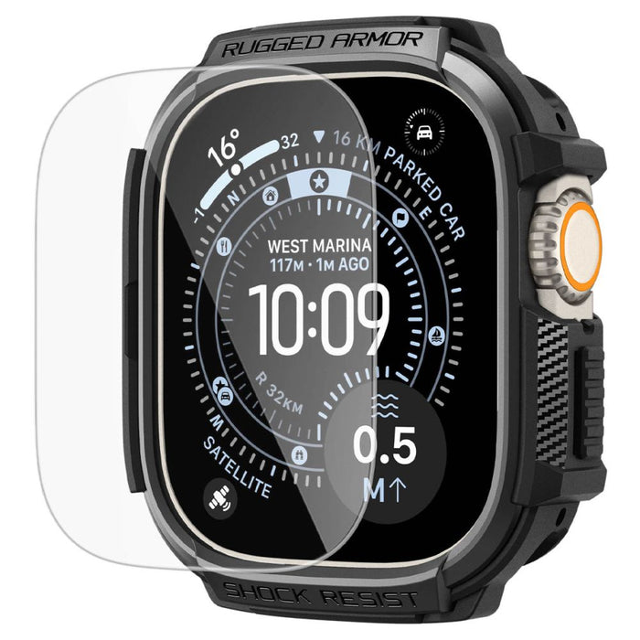Калъф Spigen Rugged Armor + 9H закалено стъкло за Apple Watch Ultra 49mm - матово черно