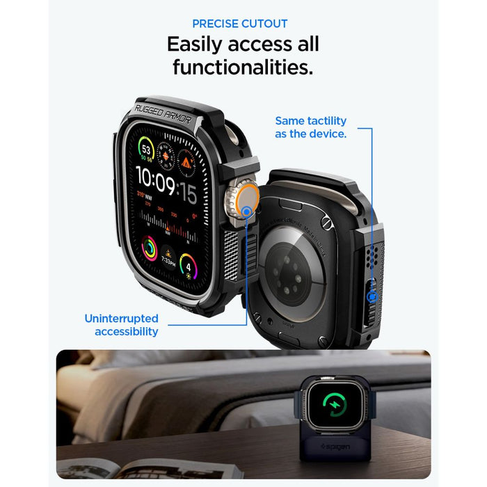 Калъф Spigen Rugged Armor + 9H закалено стъкло за Apple Watch Ultra 49mm - матово черно