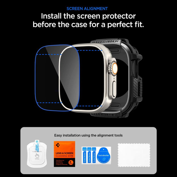 Калъф Spigen Rugged Armor + 9H закалено стъкло за Apple Watch Ultra 49mm - матово черно