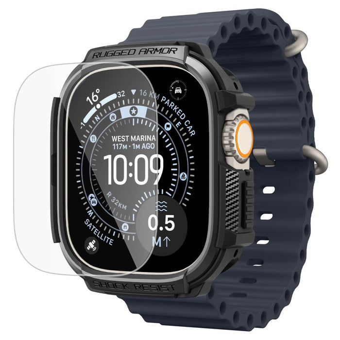 Калъф Spigen Rugged Armor + 9H закалено стъкло за Apple Watch Ultra 49mm - матово черно