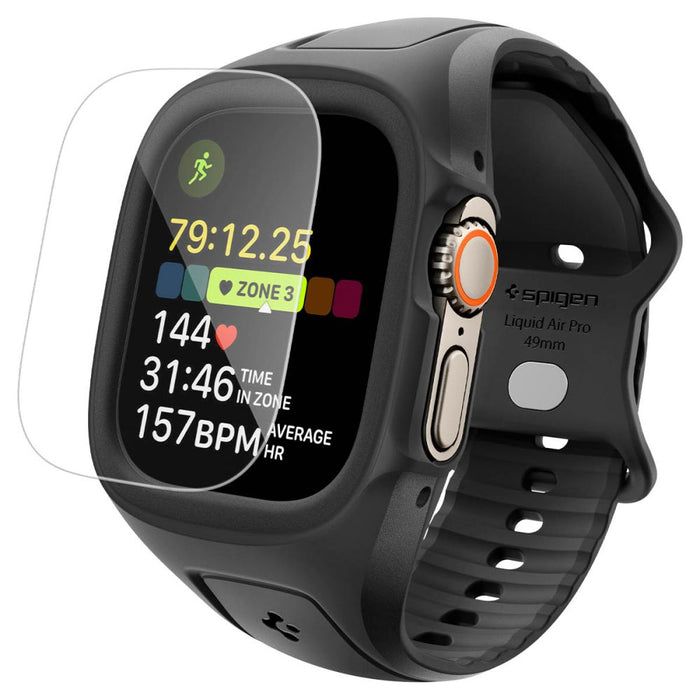 Калъф Spigen Liquid Air Pro + 9H закалено стъкло за Apple Watch Ultra 49mm - черен